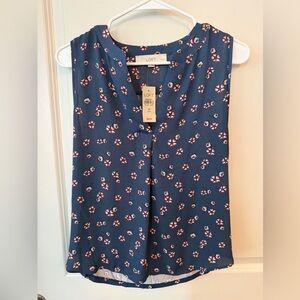 LOFT Navy Floral Sleeveless Blouse